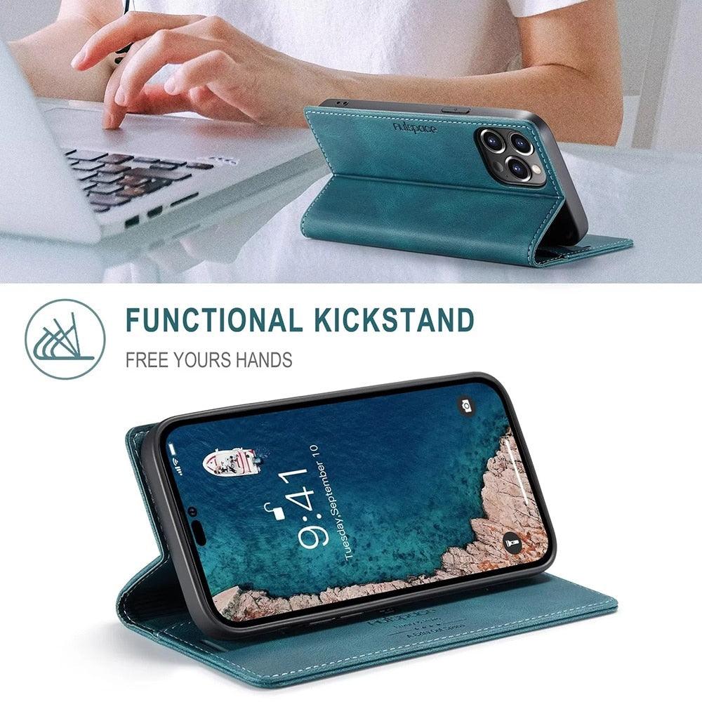 Vintage Wallet Case Card Holder Kickstand Built-in Magnetic Flip Leather Case for iPhone Leather Cases for iPhone 14 13 12 11 Pro Max Mini XR XS Max 8 7 6s Plus Wallet Flip Cover