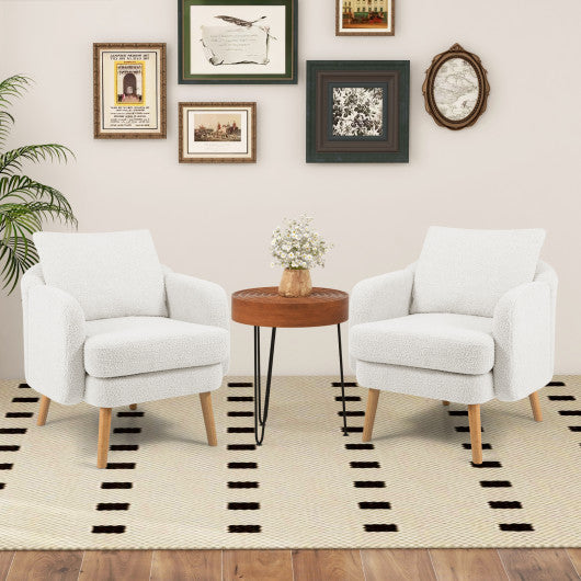 Sherpa Accent Chair Modern Living Room Chair with Seat Cushion-White