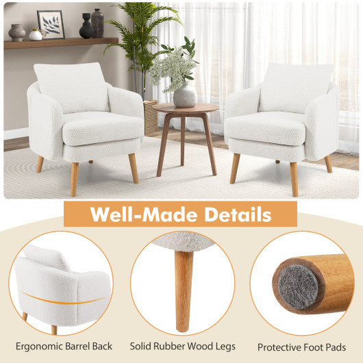 Sherpa Accent Chair Modern Living Room Chair with Seat Cushion-White