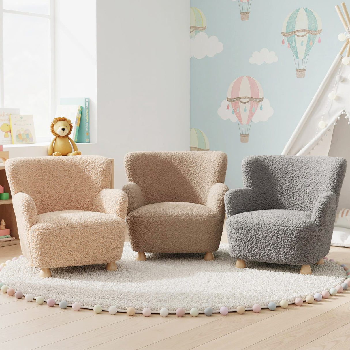 Sherpa Kids Sofa Comfy Toddler Armchair with Solid Rubber Wood Legs-Rustic Brown