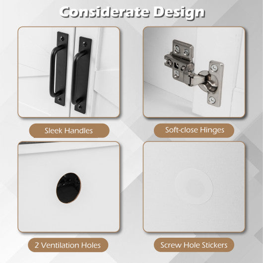 Shoe Bench with Cushion Farmhouse Shoe Rack Organizer with 2 Barn Doors-White