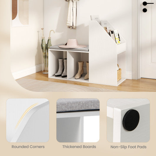 Shoe Storage Bench with Removable Seat Cushion and 6 Storage Compartments-White