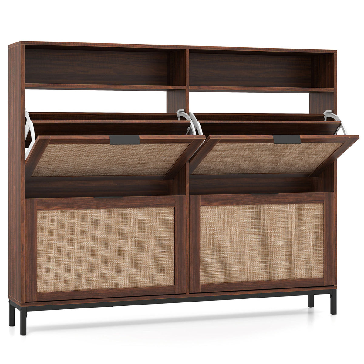 Shoe Storage Cabinet with 4 Flip Drawers Narrow Freestanding Shoe Organizer with Adjustable Shelves-Brown