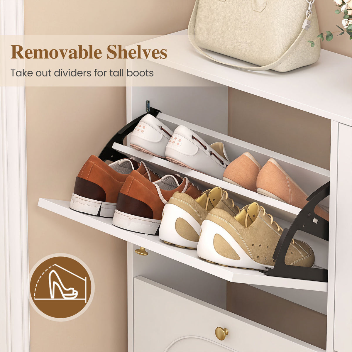 Shoe Storage Cabinet with 4 Flip Drawers and Aluminum Legs-White