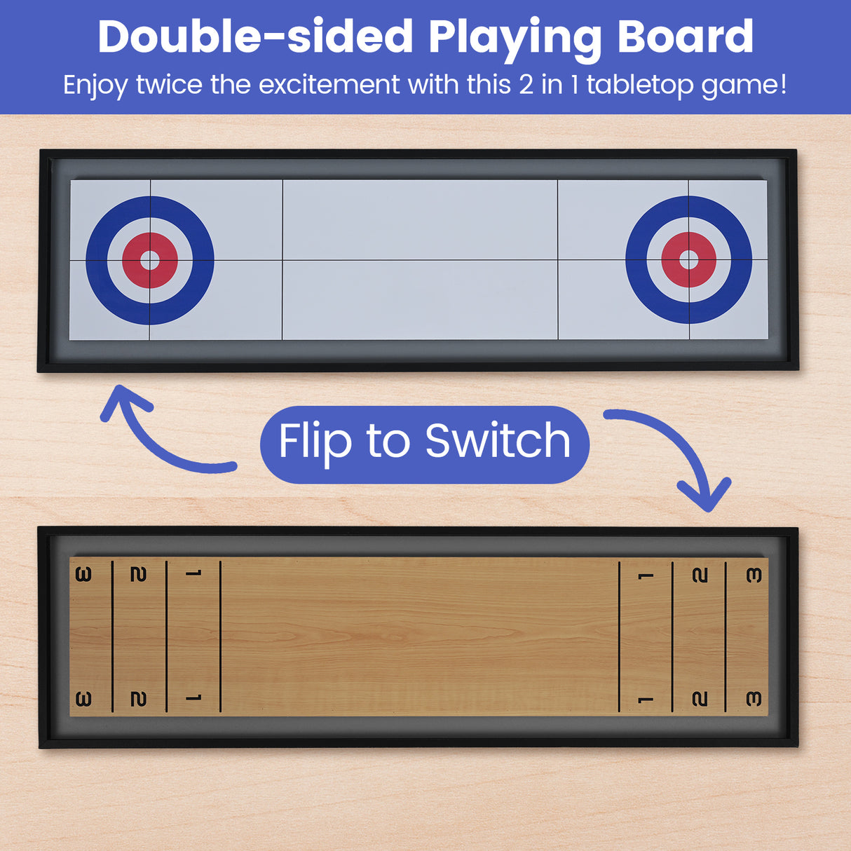 Shuffleboard and Curling 2 in 1 Board Game Portable 2-Sided Tabletop Shuffle Board Game