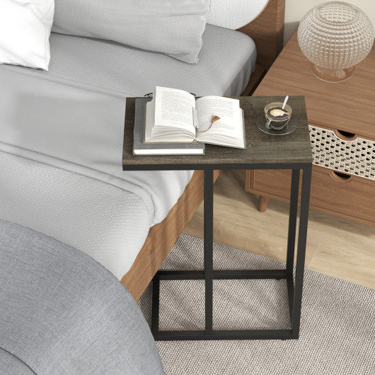 C-shaped Side Table with Heavy-duty Metal Frame-Oak