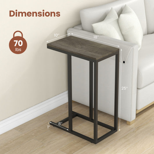 C-shaped Side Table with Heavy-duty Metal Frame-Oak
