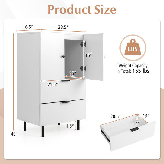 Sideboard Buffet Cabinet 2-Door Serving Cupboard with Drawers-White