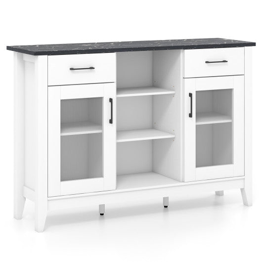 Sideboard Buffet Cabinet with 2 Drawers and 4 Adjustable Shelves-White