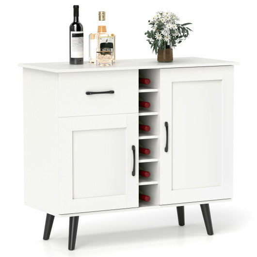 Modern Wine Bar Buffet Cabinet with 6-Bottle Wine Rack-White