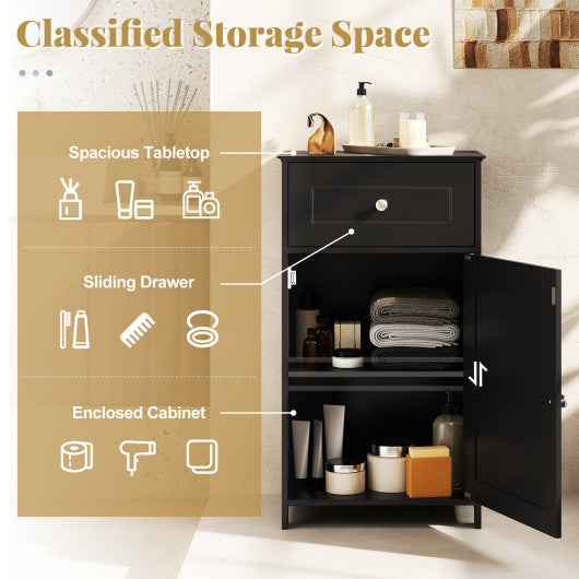 Single Door Bathroom Cabinet with Adjustable Shelf and Drawer-Gray