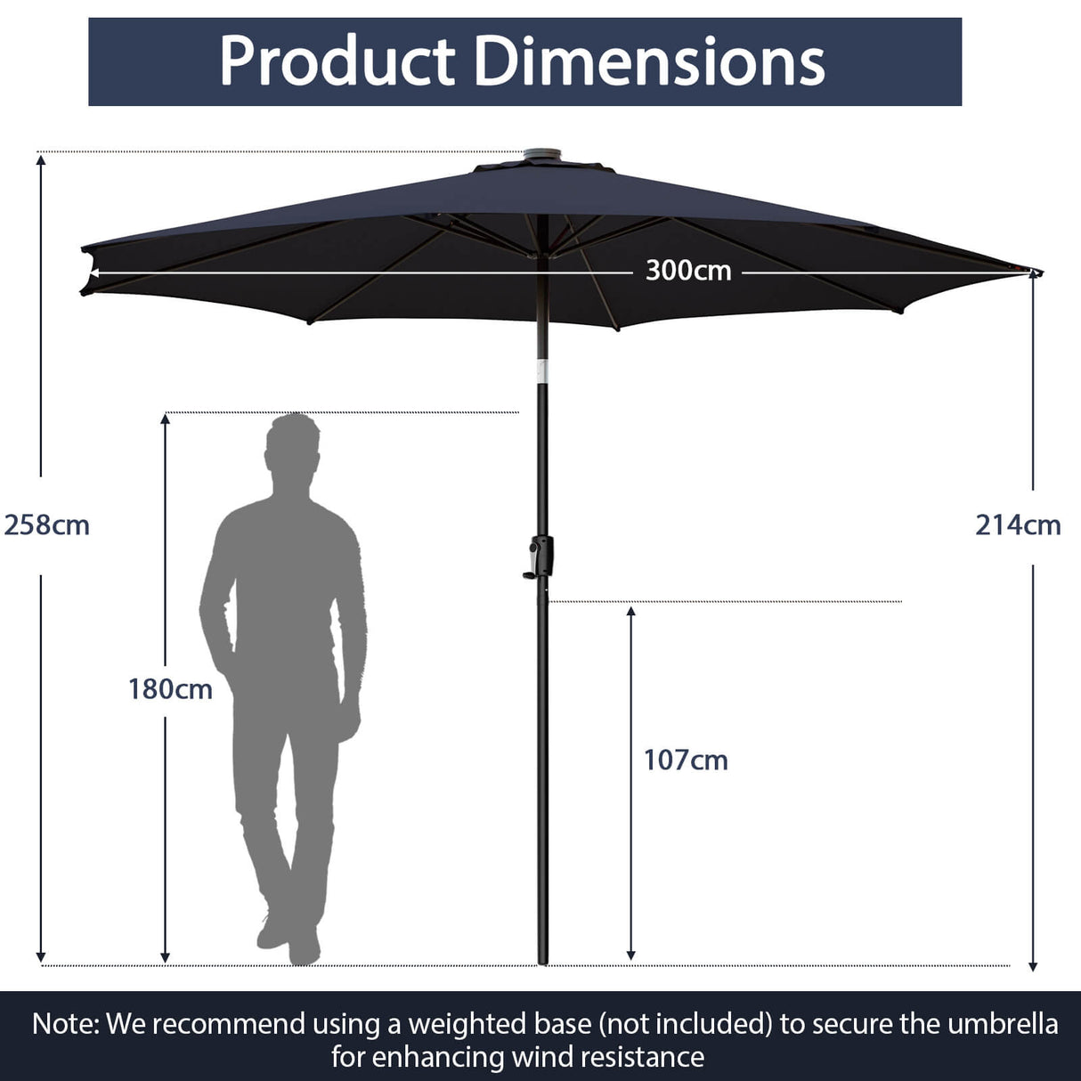 10 Feet Patio Umbrella with 112 Solar Lights and Crank Handle-Navy by DirectDeals
