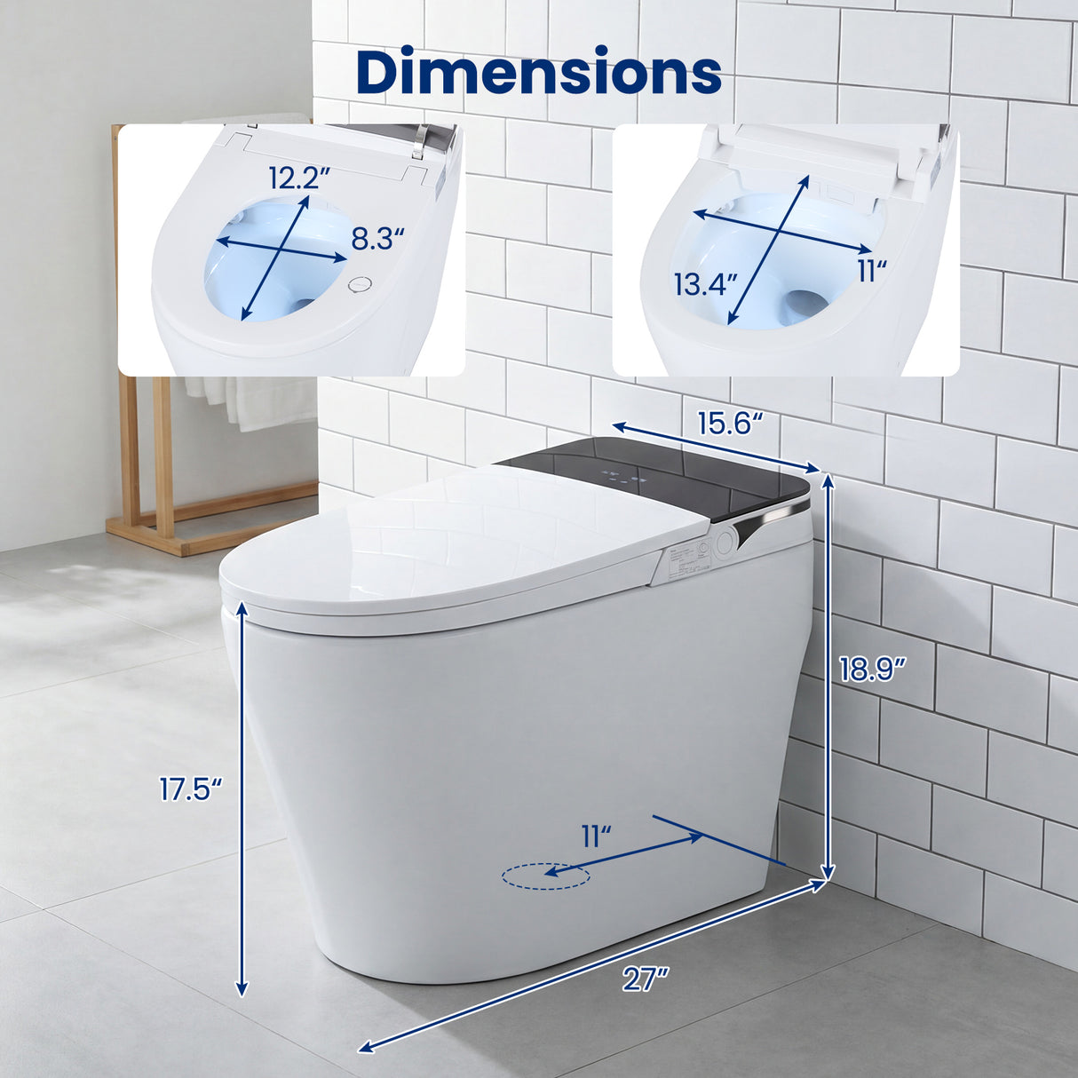 Smart Toilet with Built-in Bidet ADA Height with Auto Flush and Heated Seat and Remote-White