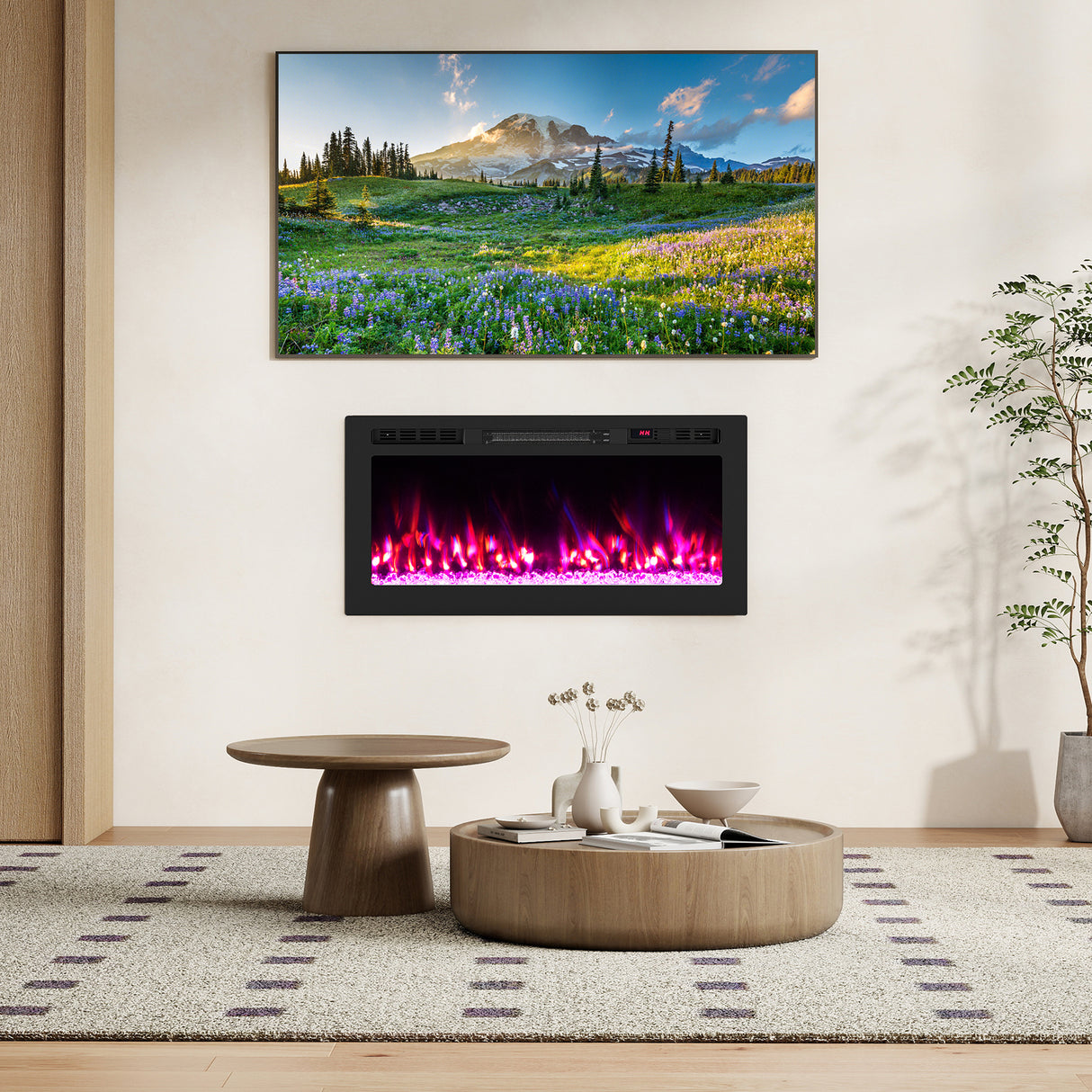 Smart WiFi Electric Fireplace Wall Mounted & Recessed 750W/1500W Heater-36 Inch