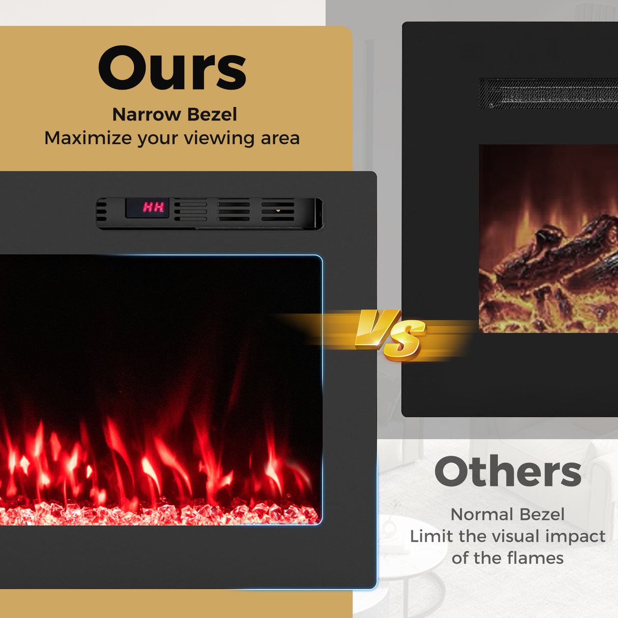 Smart WiFi Electric Fireplace Wall Mounted & Recessed 750W/1500W Heater-60 Inch