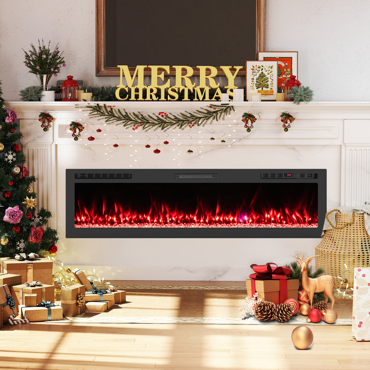 Smart WiFi Electric Fireplace Wall Mounted & Recessed 750W/1500W Heater-68 Inch