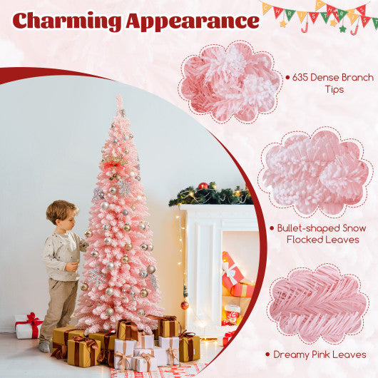 Snow Flocked 7 FT Artificial Pink Xmas Tree with 635 Branch Tips