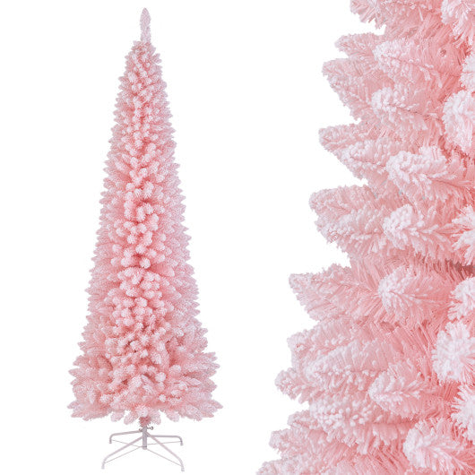 Snow Flocked 8 FT Artificial Pink Xmas Tree with 1000 Branch Tips