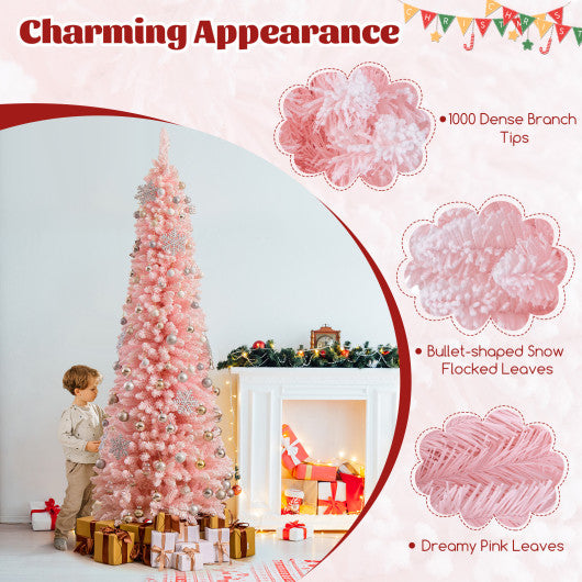 Snow Flocked 8 FT Artificial Pink Xmas Tree with 1000 Branch Tips