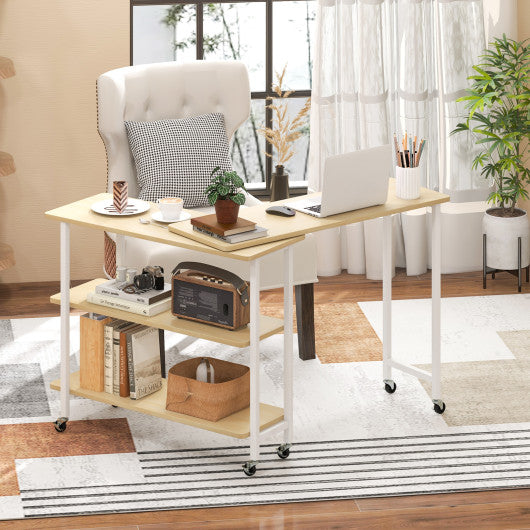 360 ° Rotating Sofa Side Table with 2-Tier Storage Shelves-Natural