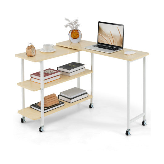 360 ° Rotating Sofa Side Table with 2-Tier Storage Shelves-Natural