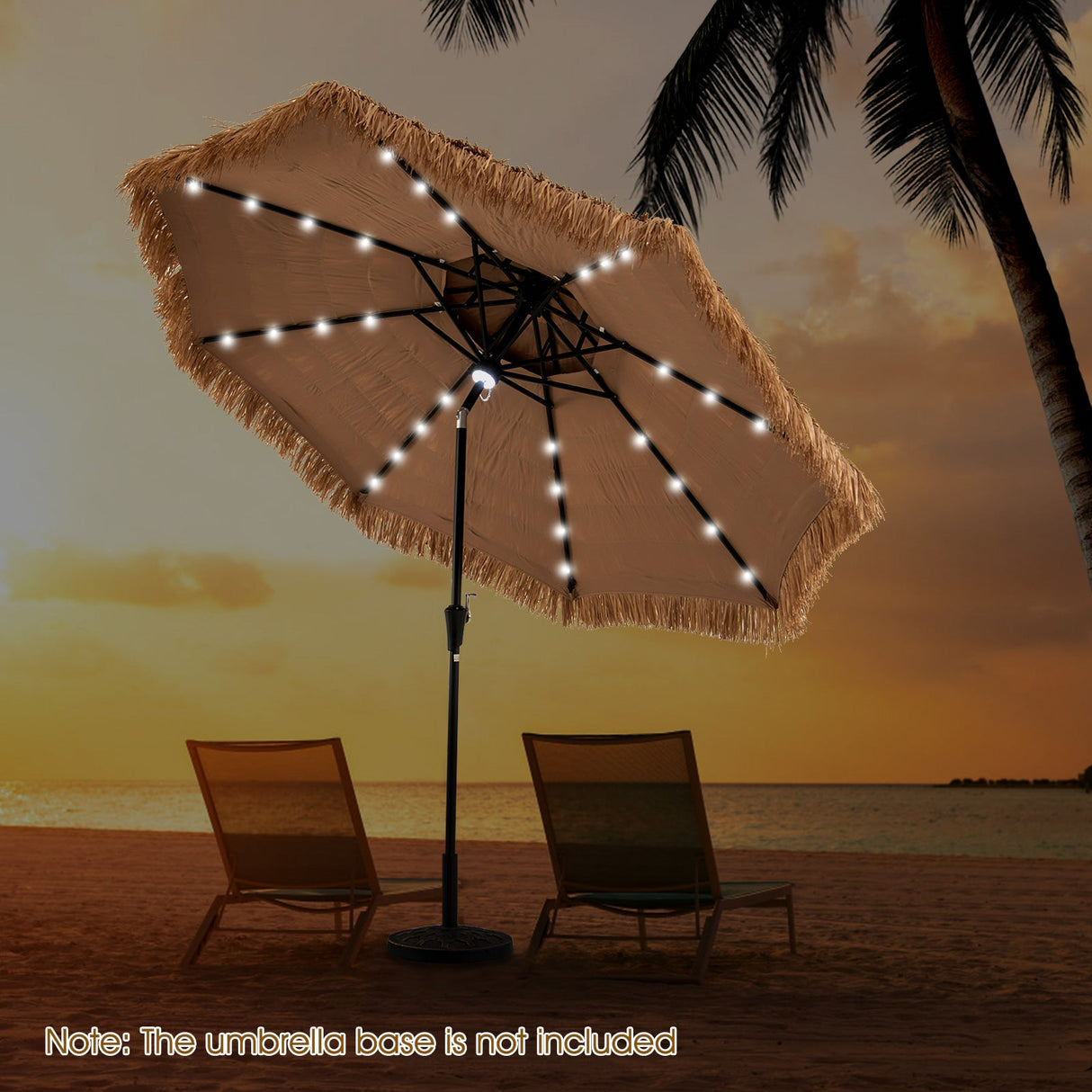 10 Feet Hawaiian Style Solar Lighted Thatched Tiki Patio Umbrella by DirectDeals