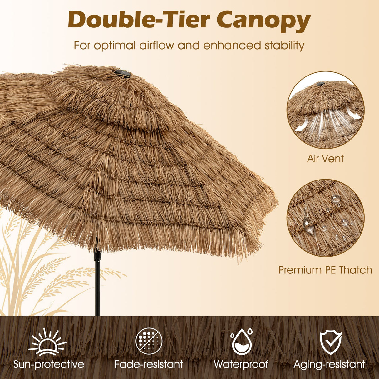 10 Feet Hawaiian Style Solar Lighted Thatched Tiki Patio Umbrella by DirectDeals