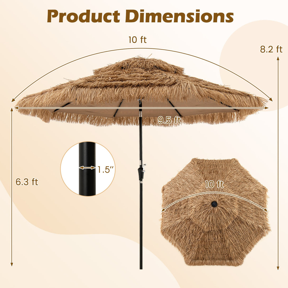 10 Feet Hawaiian Style Solar Lighted Thatched Tiki Patio Umbrella by DirectDeals