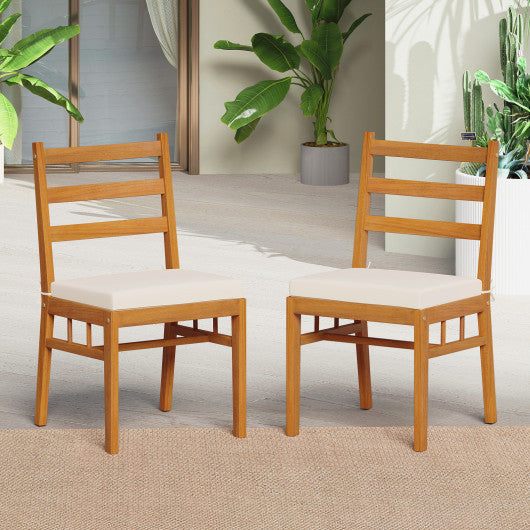 Solid Acacia Wood Patio Chair Set of 2 Armless Chair-White