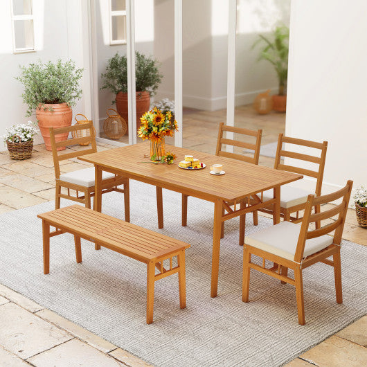 Solid Acacia Wood Patio Chair Set of 2 Armless Chair-White