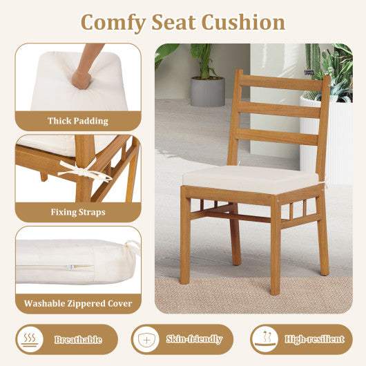 Solid Acacia Wood Patio Chair Set of 2 Armless Chair-White