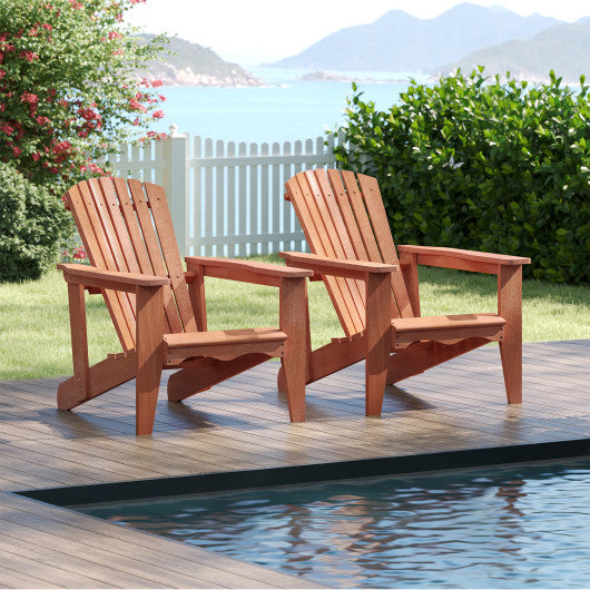 Solid Wood Adirondack Chair with High Backrest and Wide Armrests