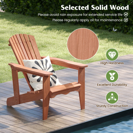 Solid Wood Adirondack Chair with High Backrest and Wide Armrests