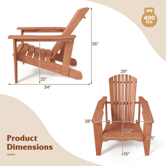Solid Wood Adirondack Chair with High Backrest and Wide Armrests