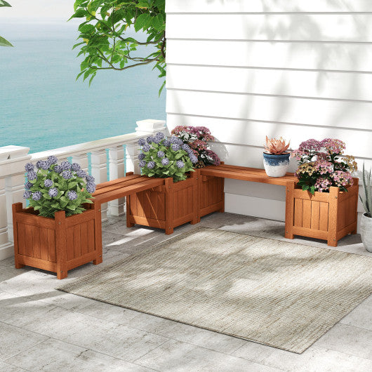 Solid Wood Flower Box Mini Outdoor Planter Boxes with Bench