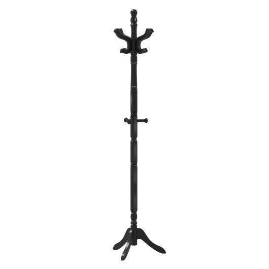 Solid Wood Hall Tree with 11 Hooks and 3 Height Options for Entryway-Black