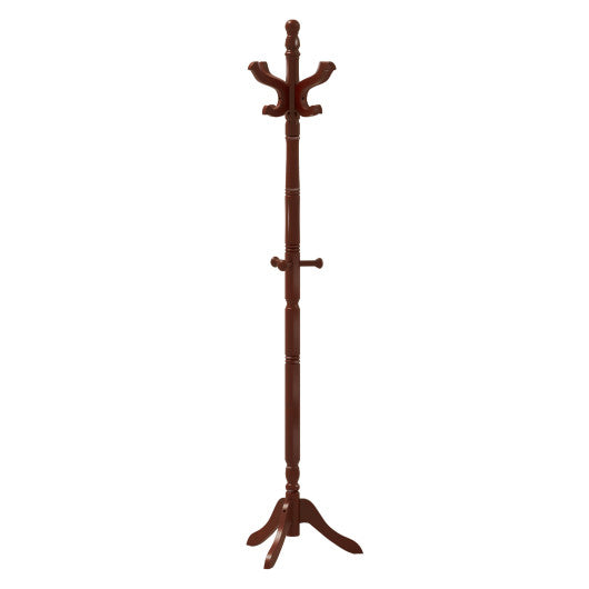 Solid Wood Hall Tree with 11 Hooks and 3 Height Options for Entryway-Brown