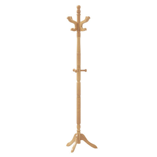 Solid Wood Hall Tree with 11 Hooks and 3 Height Options for Entryway-Natural