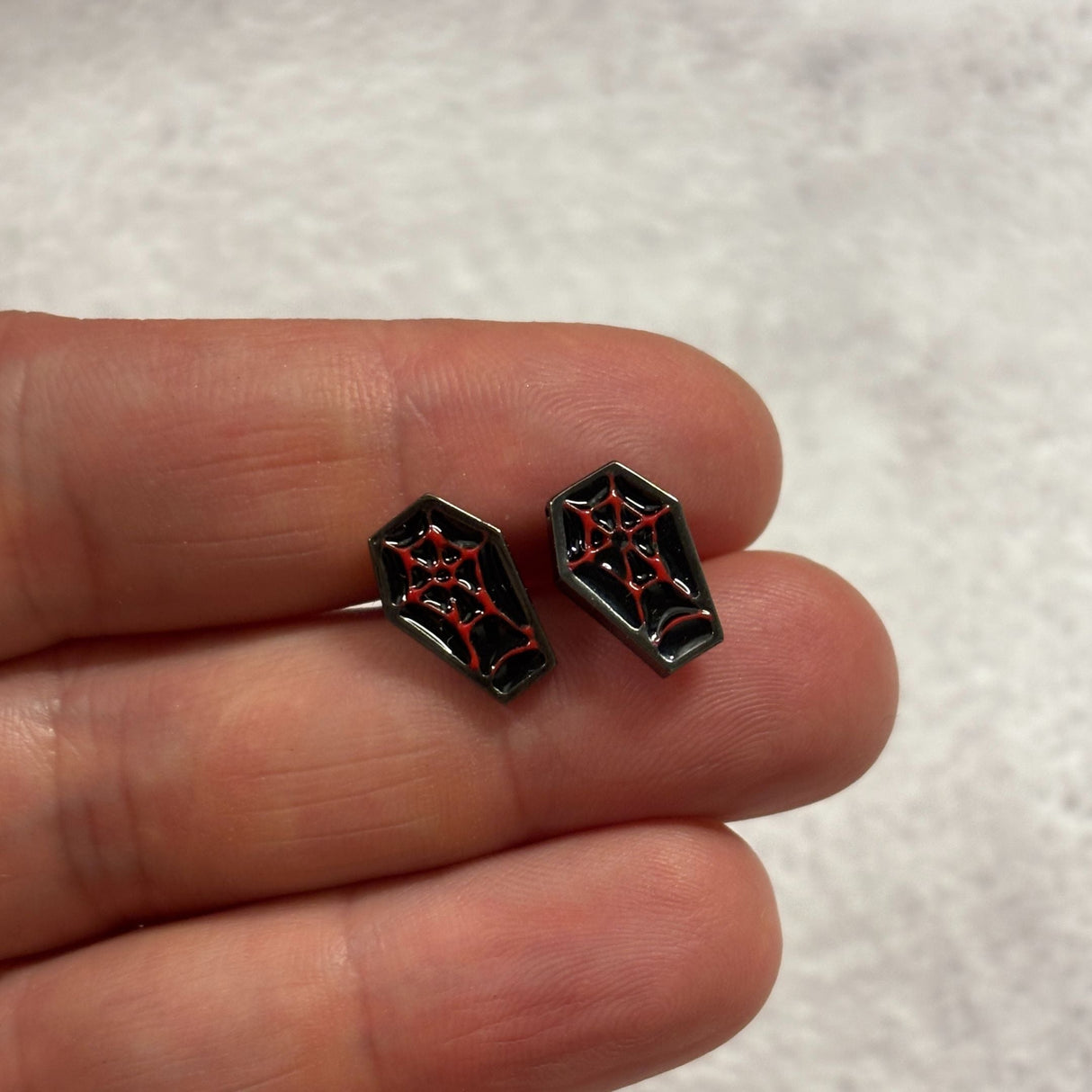 Sourpuss Red & Black Coffin Earrings | Gothic Studs Alternative Jewelry | Spooky Fashion Accessories