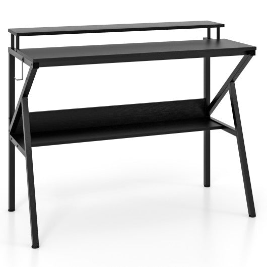 Space Saving Computer Desk with Monitor Stand and Extra Storage Shelf for Work Study-Black
