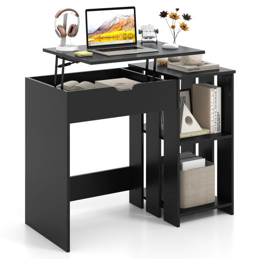 Space Saving Computer Desk with Hidden Compartment and Open Storage Shelves-Black