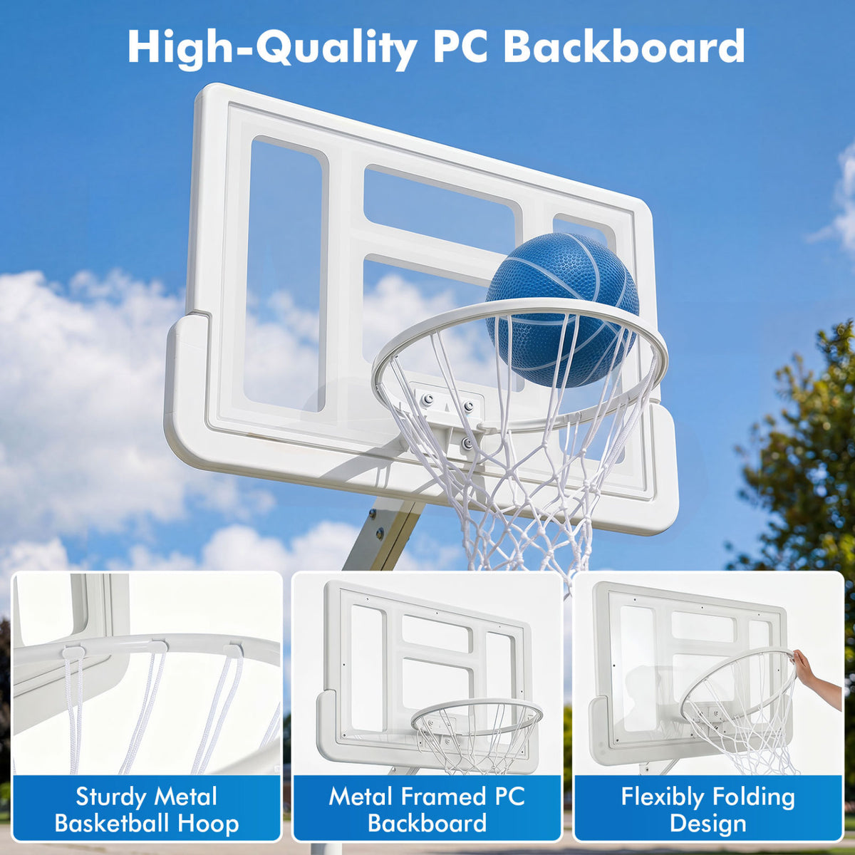 Splash & Shoot Pool Basketball Hoop with Adjustable Height & 2 Balls and Pump-White