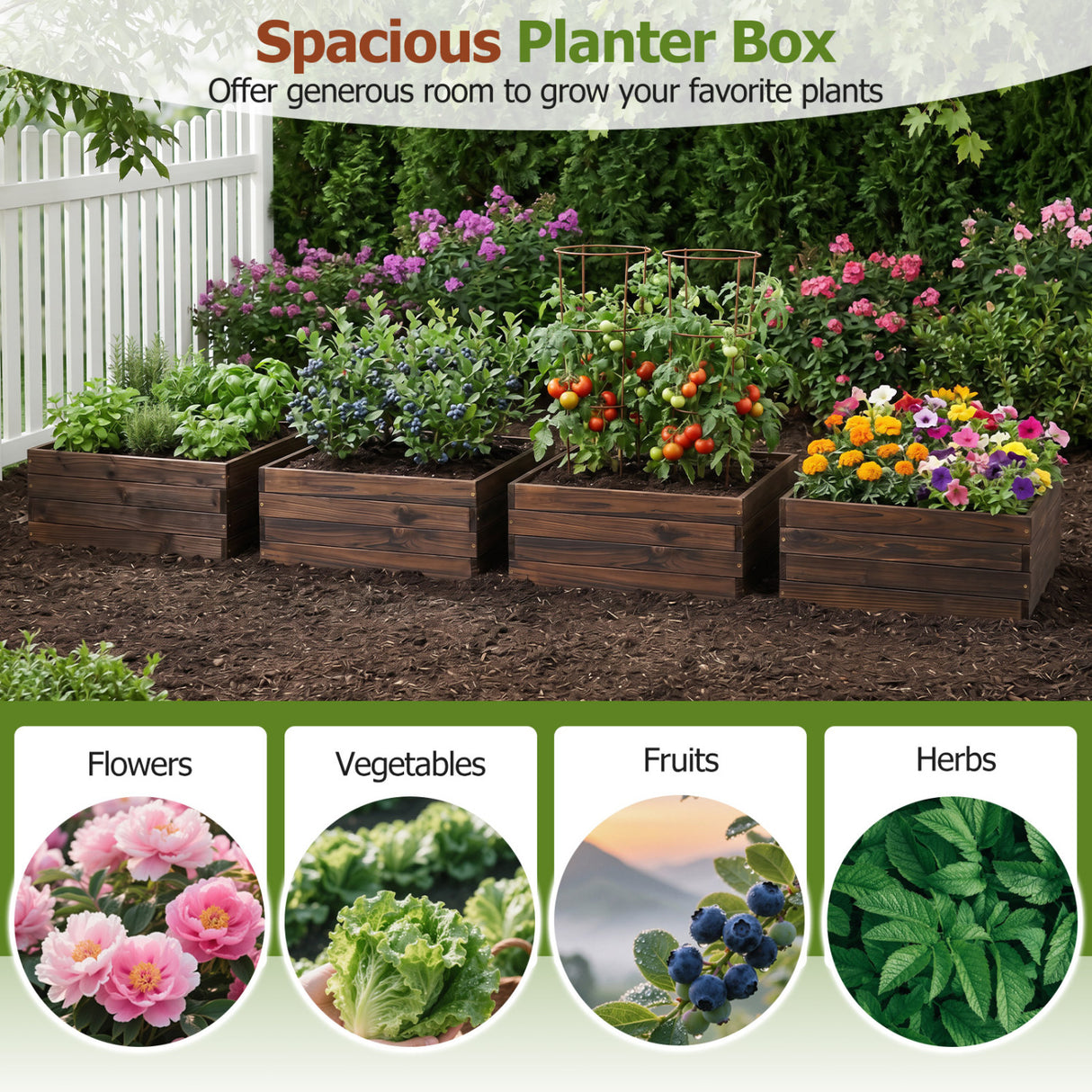 Square Raised Garden Bed Flower Vegetables Seeds Planter