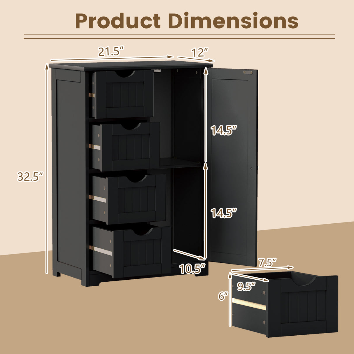 Standing Indoor Wooden Cabinet with 4 Drawers-White
