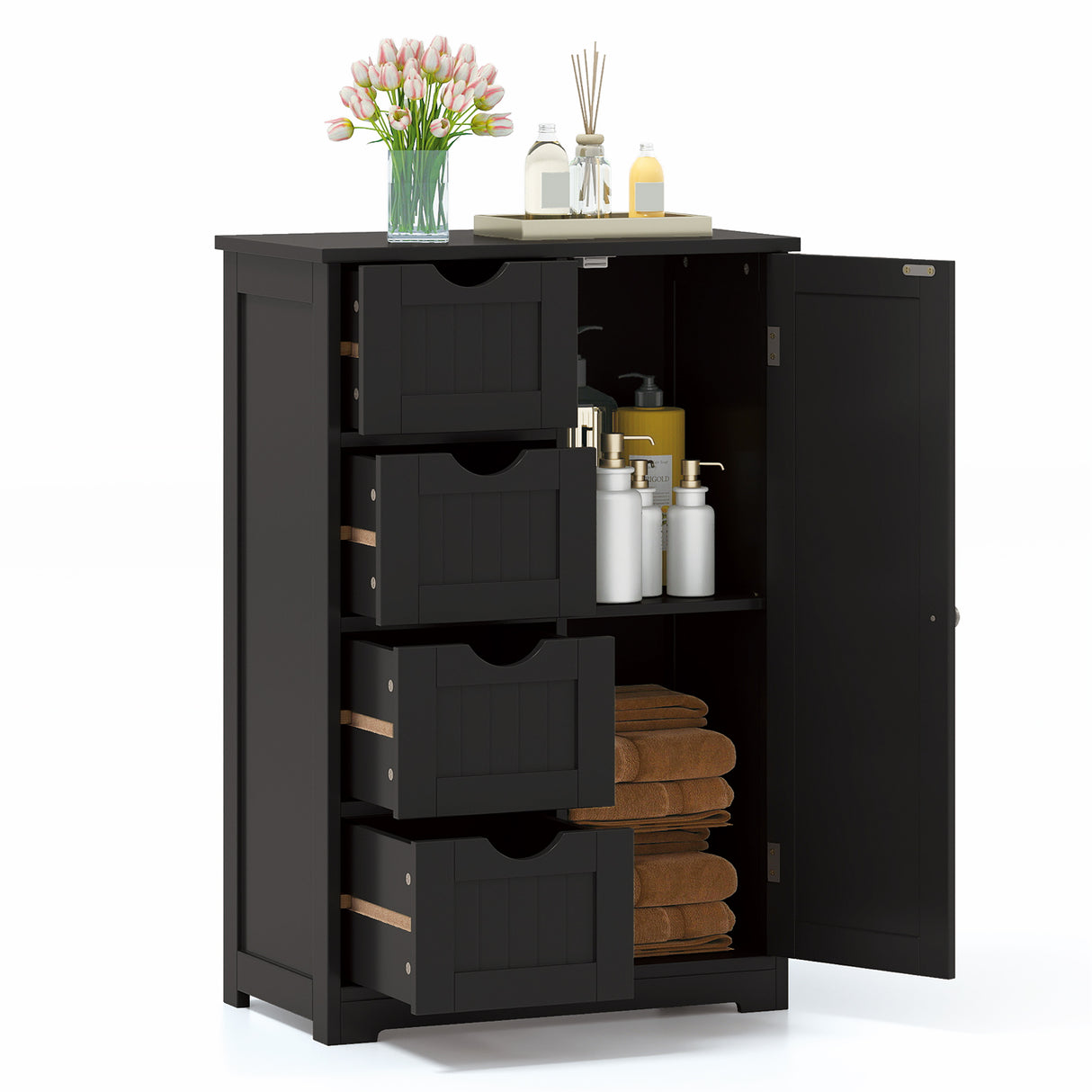 Standing Indoor Wooden Cabinet with 4 Drawers-White