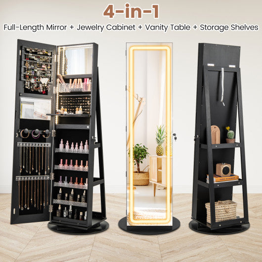 Standing Jewelry Cabinet with Adjustable LED Lights-Black