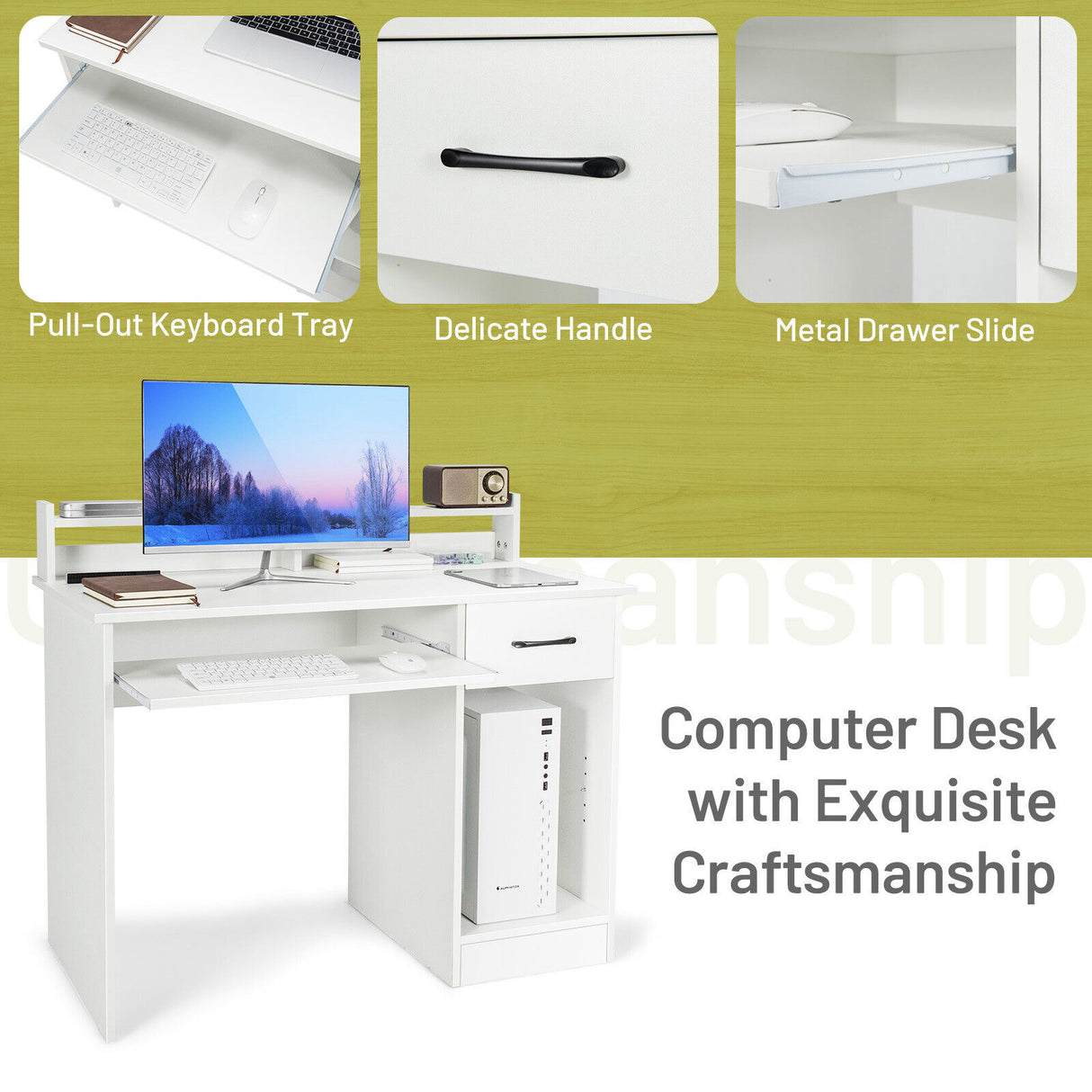 Study Laptop Table with Drawer and Keyboard Tray-Black