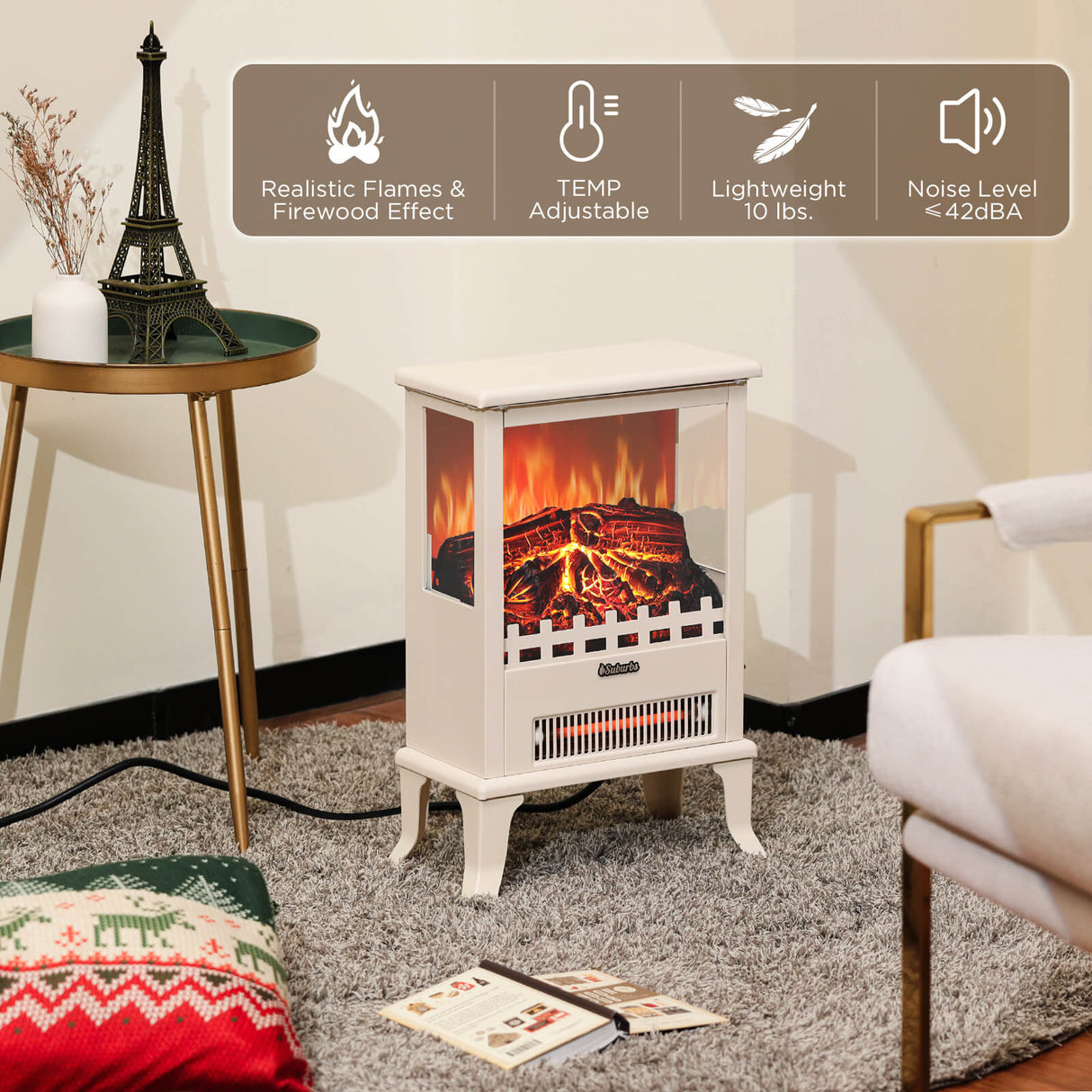 (Open Box) Suburbs TS17Q Electric Fireplace Stove Heater