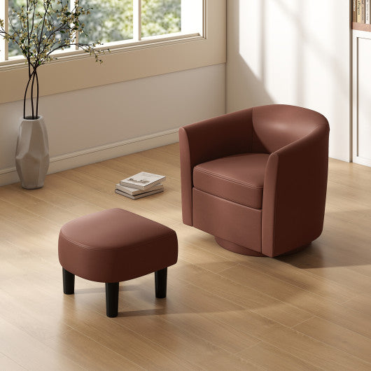 Modern Club Swivel Accent Chair with Ottoman Footrest Curved Backrest-Brown