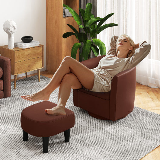 Modern Club Swivel Accent Chair with Ottoman Footrest Curved Backrest-Brown